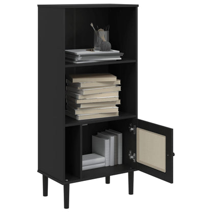 Credenza SENJA Aspetto Rattan Nera 60x35x130 cm Legno Pino