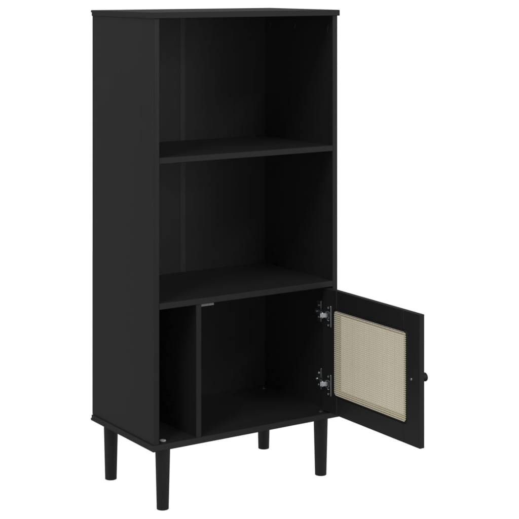 Credenza SENJA Aspetto Rattan Nera 60x35x130 cm Legno Pino | homemem39
