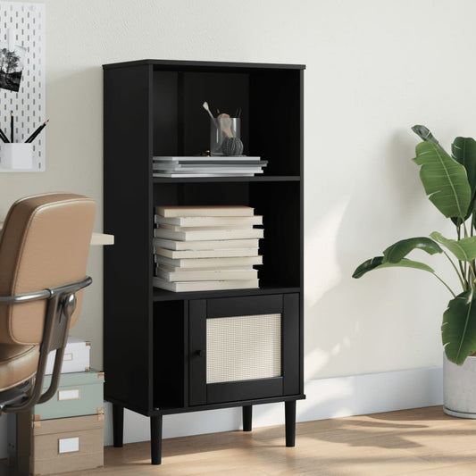 Credenza SENJA Aspetto Rattan Nera 60x35x130 cm Legno Pino | homemem39