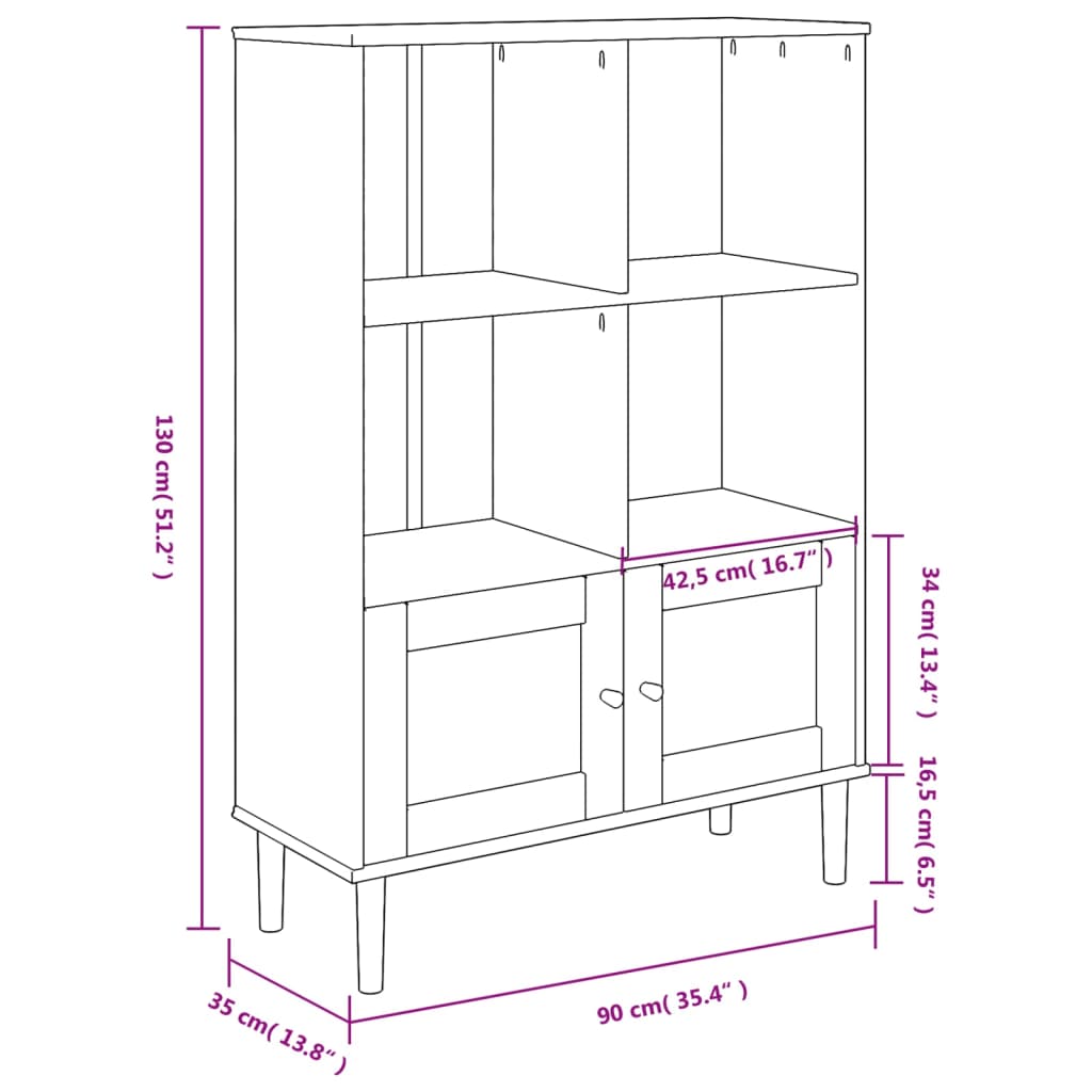 Credenza SENJA Aspetto Rattan Marrone 90x35x130 cm Legno Pino