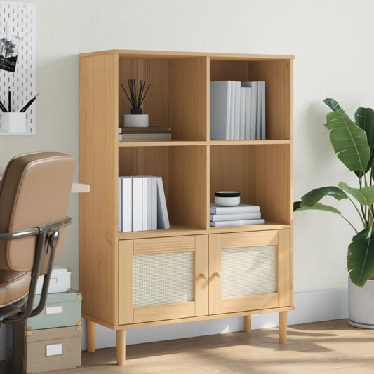 Credenza SENJA Aspetto Rattan Marrone 90x35x130 cm Legno Pino | homemem39