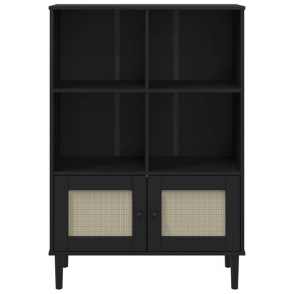 Credenza SENJA Aspetto Rattan Nero 90x35x130 cm Legno Pino