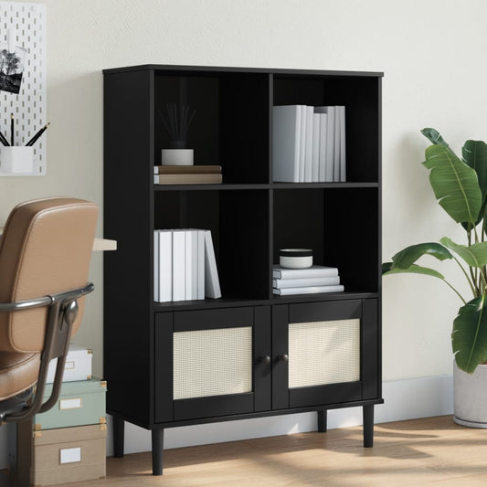 Credenza SENJA Aspetto Rattan Nero 90x35x130 cm Legno Pino | homemem39