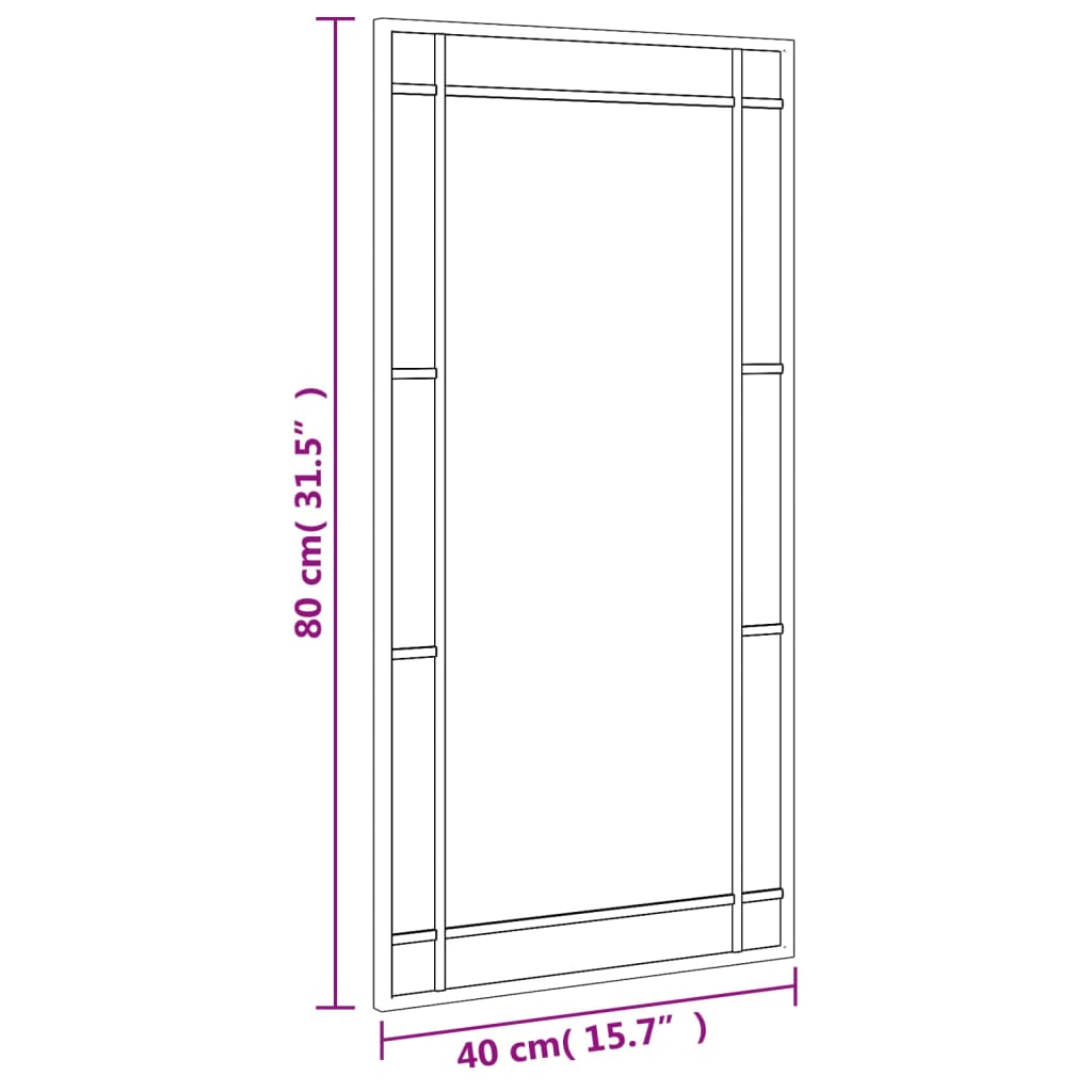 Specchio da Parete Nero 40x80 cm Rettangolare in Ferro | homemem39