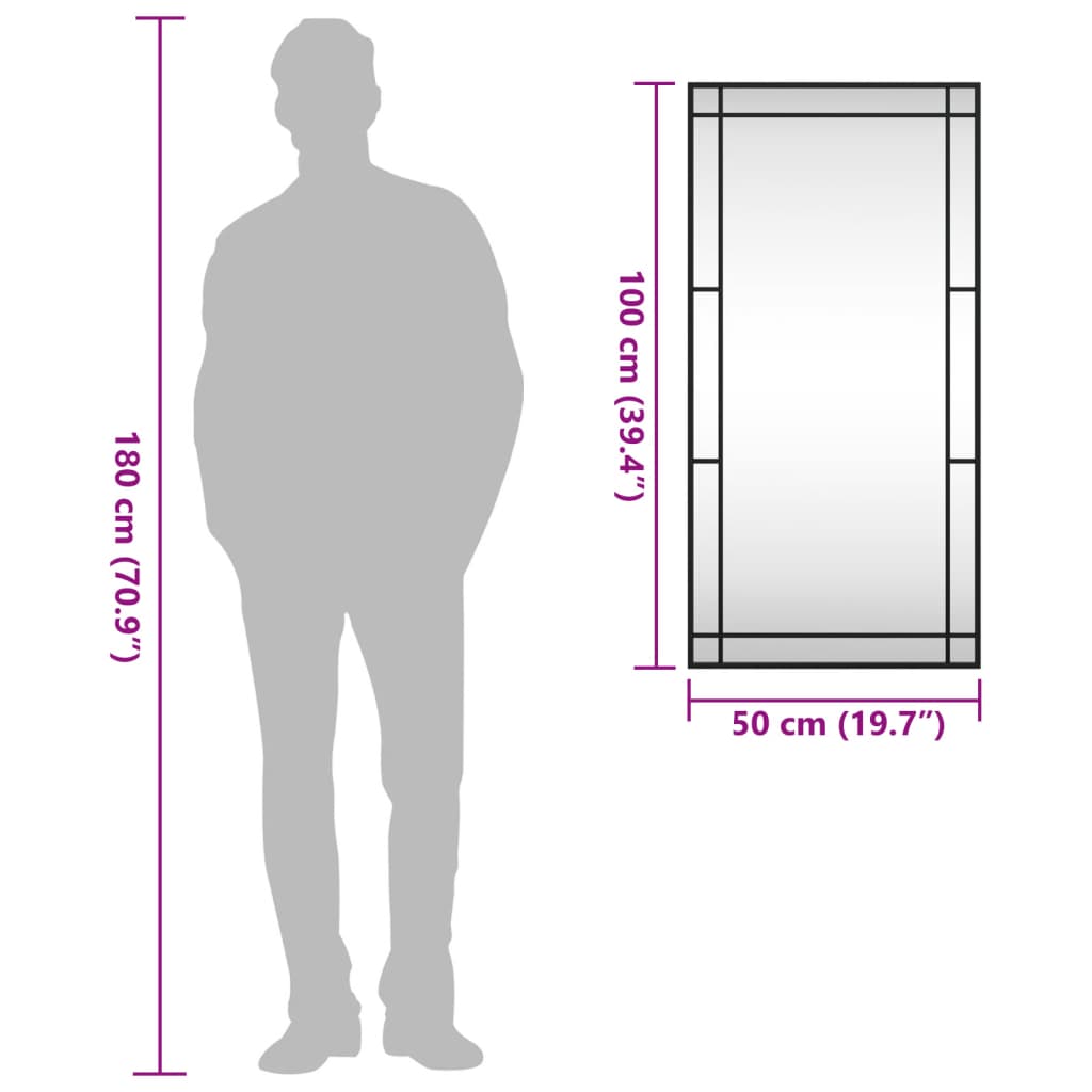 Specchio da Parete Nero 50x100 cm Rettangolare in Ferro | homemem39