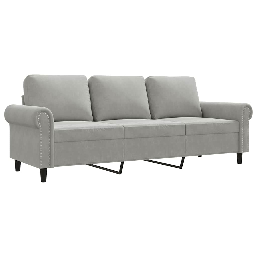 Divano a 3 Posti Grigio Chiaro 180 cm in Velluto
