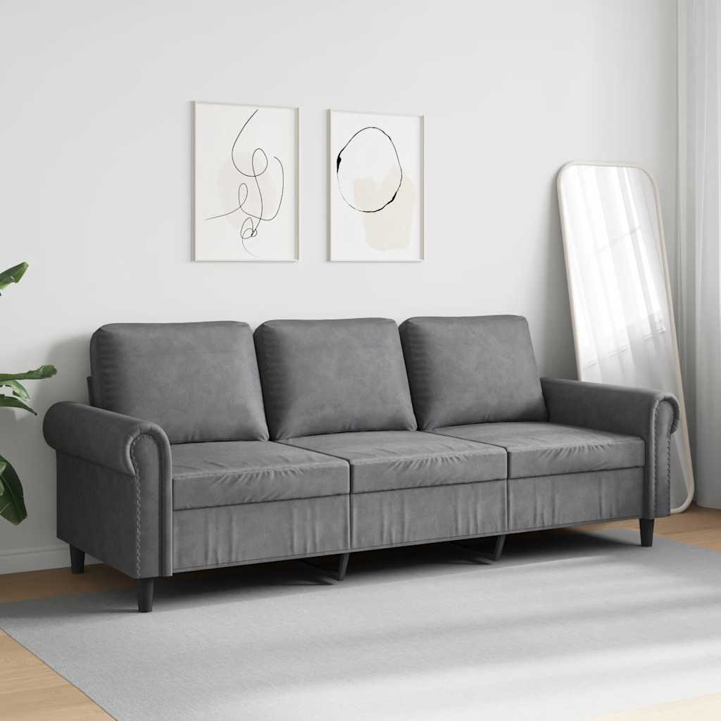 Divano a 3 Posti Grigio Scuro 180 cm in Velluto