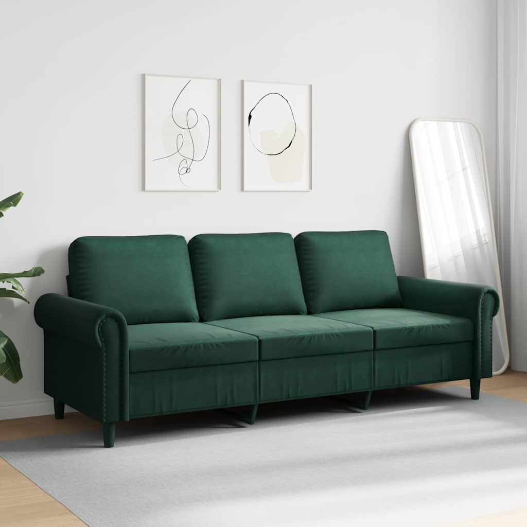 Divano a 3 Posti Verde Scuro 180 cm in Velluto