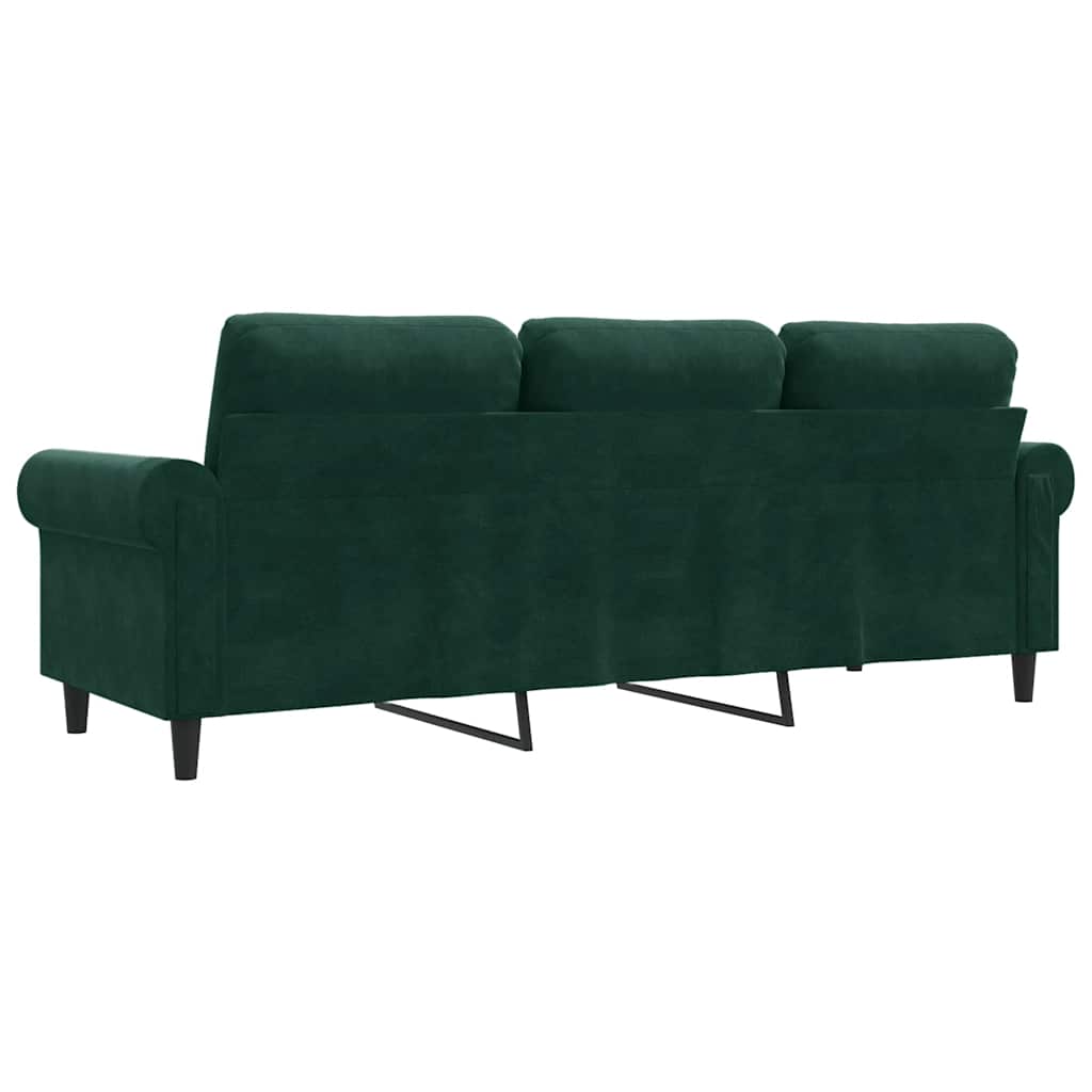 Divano a 3 Posti Verde Scuro 180 cm in Velluto