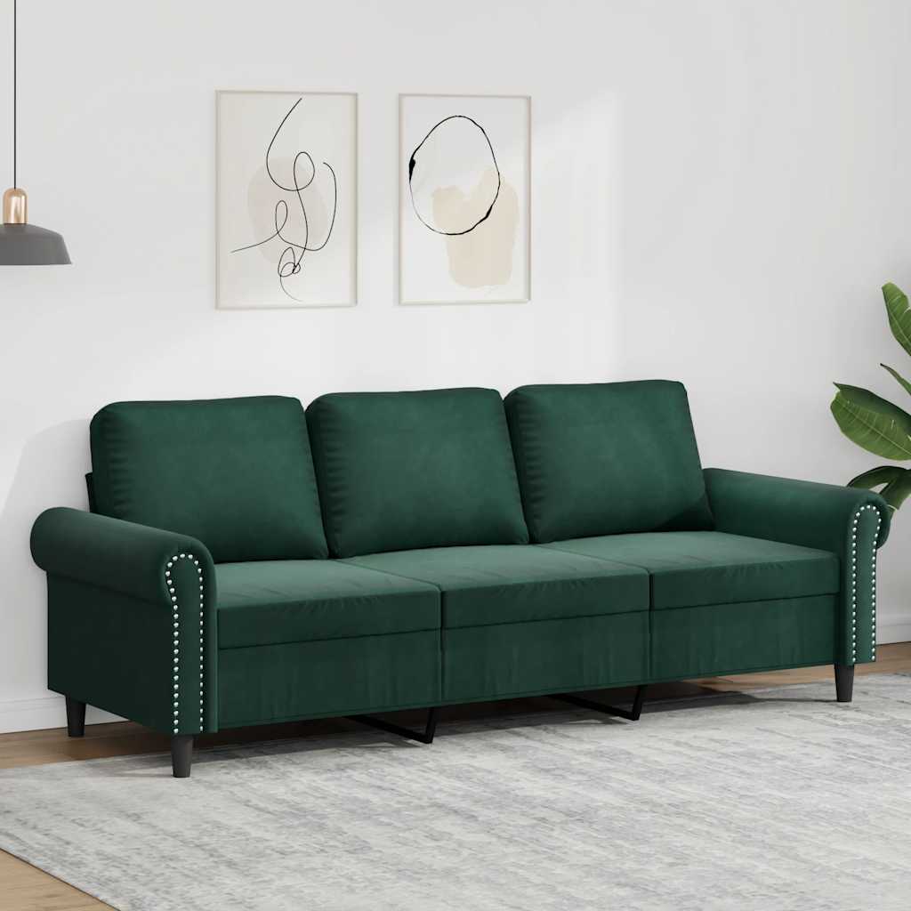 Divano a 3 Posti Verde Scuro 180 cm in Velluto