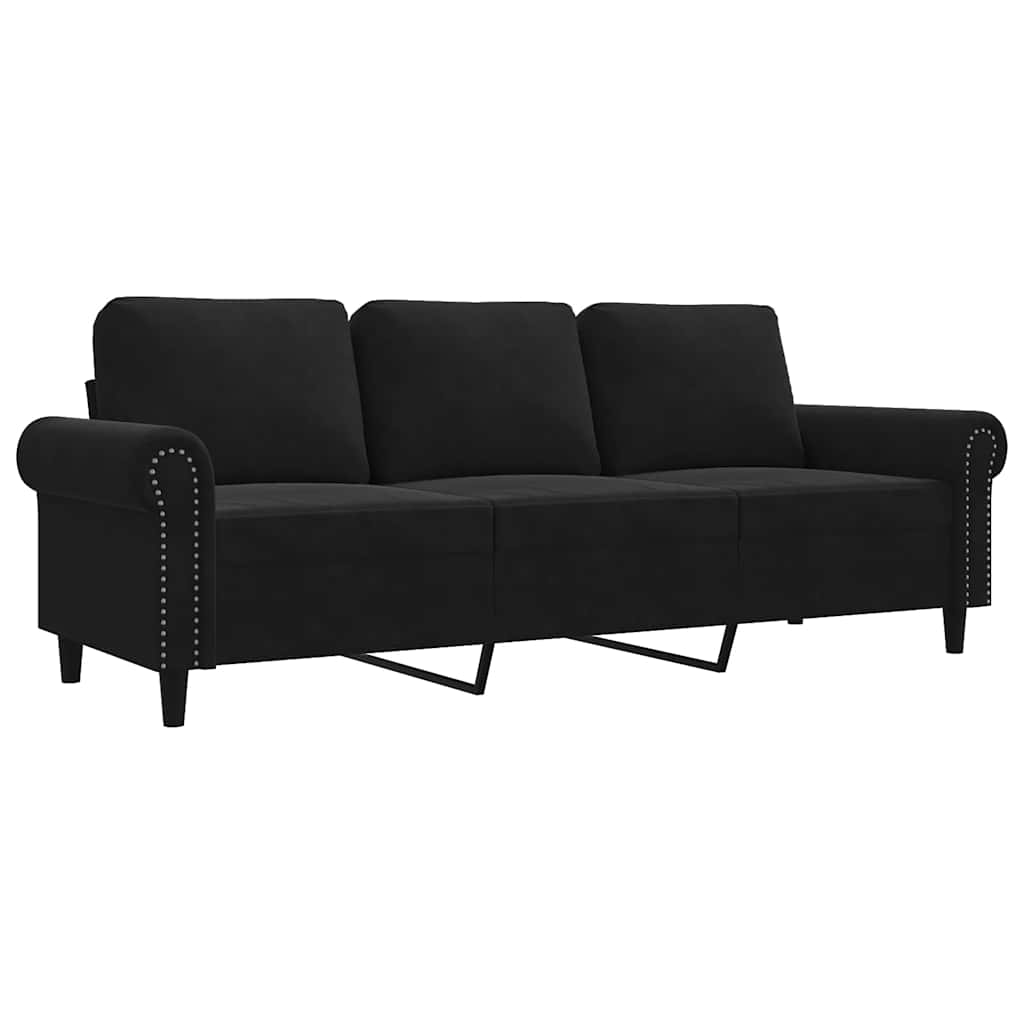 Divano a 3 Posti Nero 180 cm in Velluto