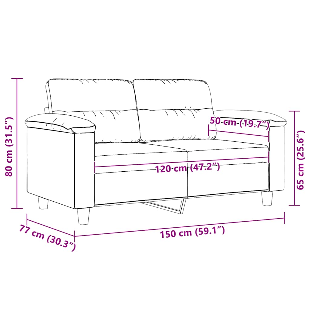 Divano a 2 Posti Grigio Chiaro 120 cm in Tessuto Microfibra