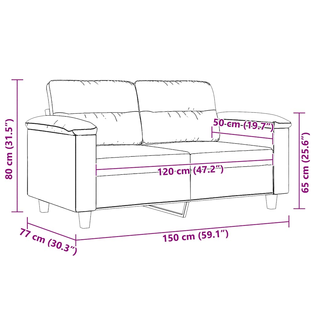 Divano a 2 Posti Crema 120 cm in Tessuto Microfibra