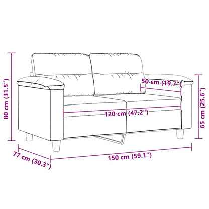 Divano a 2 Posti Crema 120 cm in Tessuto Microfibra