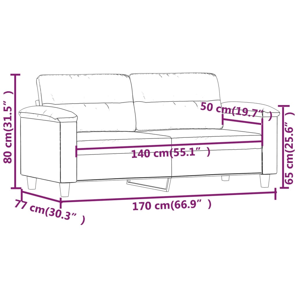 Divano a 2 Posti Beige 140 cm in Tessuto Microfibra