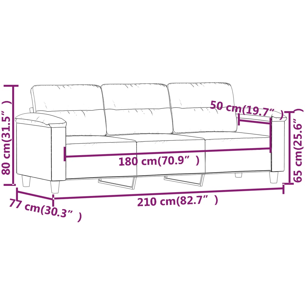 Divano a 3 Posti Grigio Chiaro 180 cm in Tessuto Microfibra