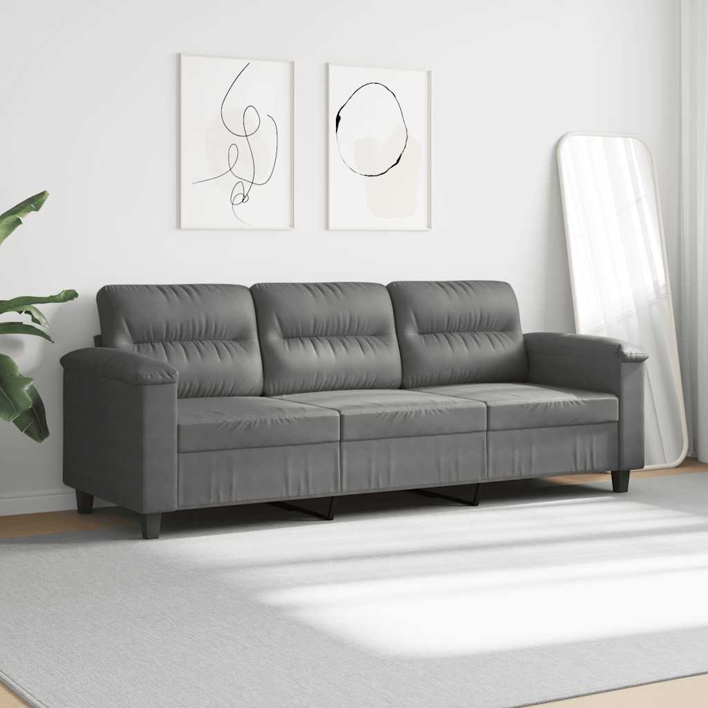 Divano a 3 Posti Grigio Scuro 180 cm in Tessuto Microfibra | homemem39