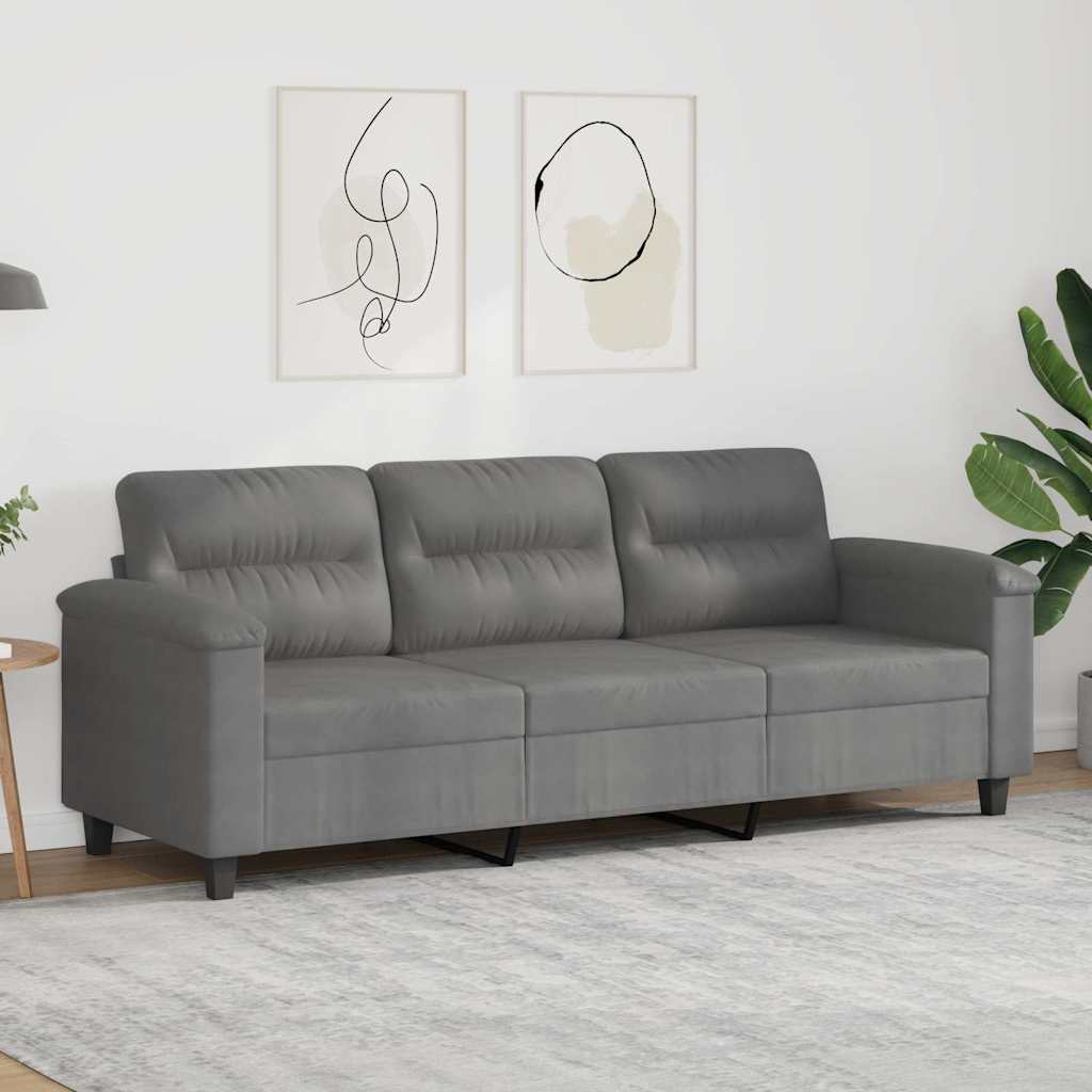 Divano a 3 Posti Grigio Scuro 180 cm in Tessuto Microfibra | homemem39
