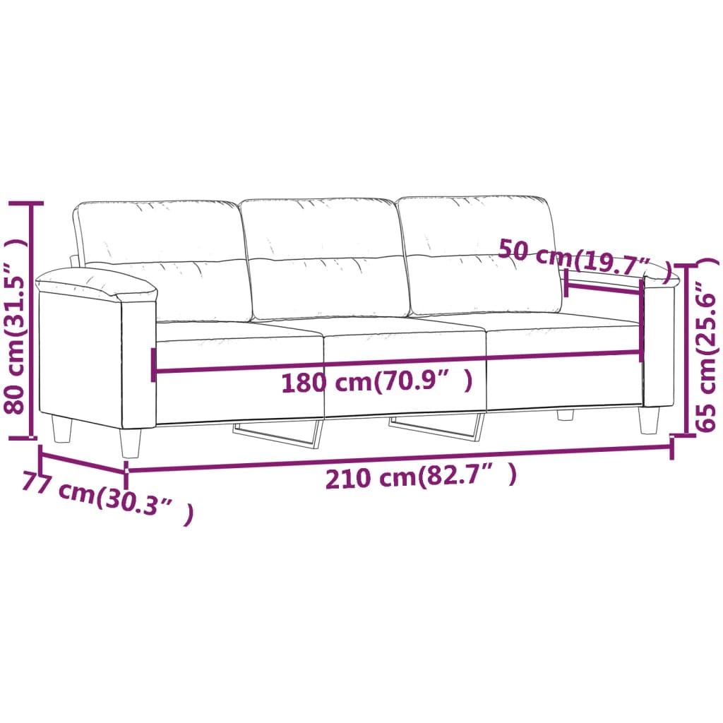 Divano a 3 Posti Beige 180 cm in Tessuto Microfibra