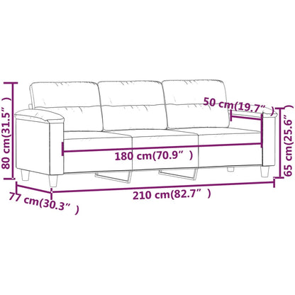 Divano a 3 Posti Beige 180 cm in Tessuto Microfibra