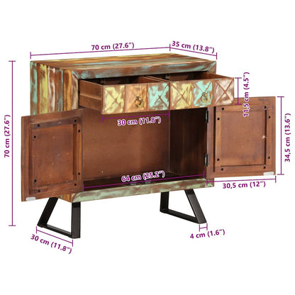Cassettiera Multicolore 70x35x70 cm Legno Massello di Recupero