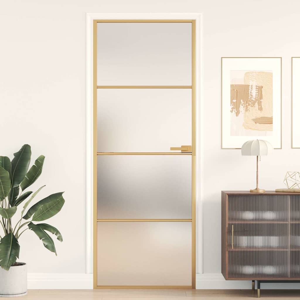 Porta Interni Sottile Oro 76x201,5cm Vetro Temperato Alluminio | homemem39