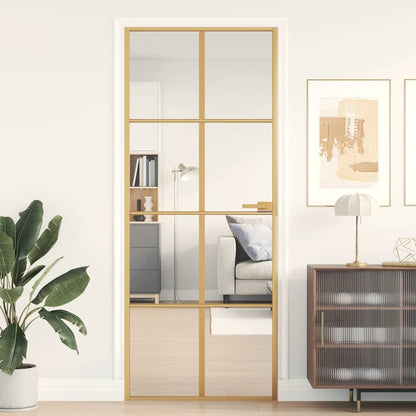 Porta Interni Sottile Oro 83x201,5cm Vetro Temperato Alluminio | homemem39