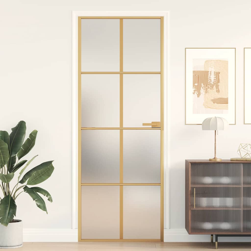 Porta Interni Sottile Oro 76x201,5cm Vetro Temperato Alluminio | homemem39