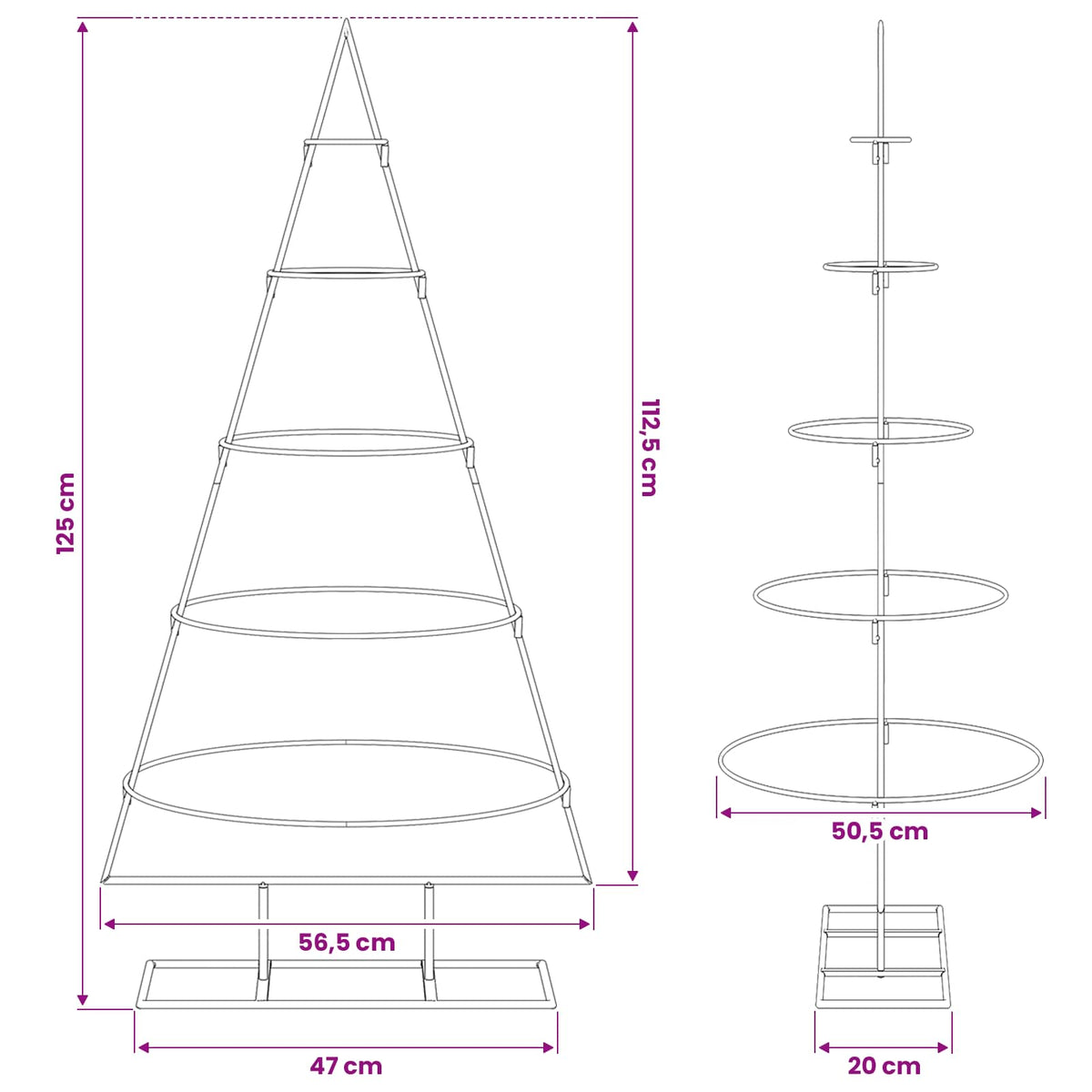Albero di Natale Decorativo in Metallo Nero 125 cm