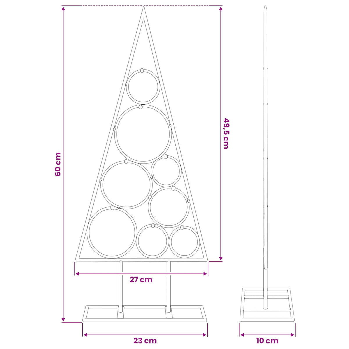Albero di Natale Decorativo in Metallo Nero 60 cm