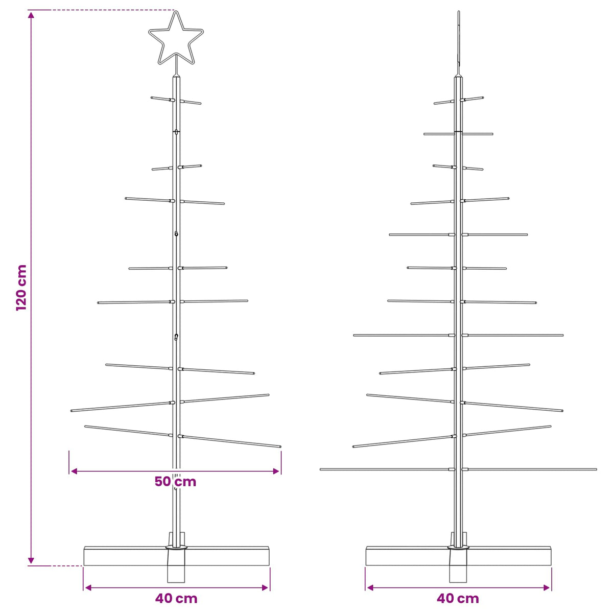Albero di Natale in Metallo con Base in Legno Nero 120 cm