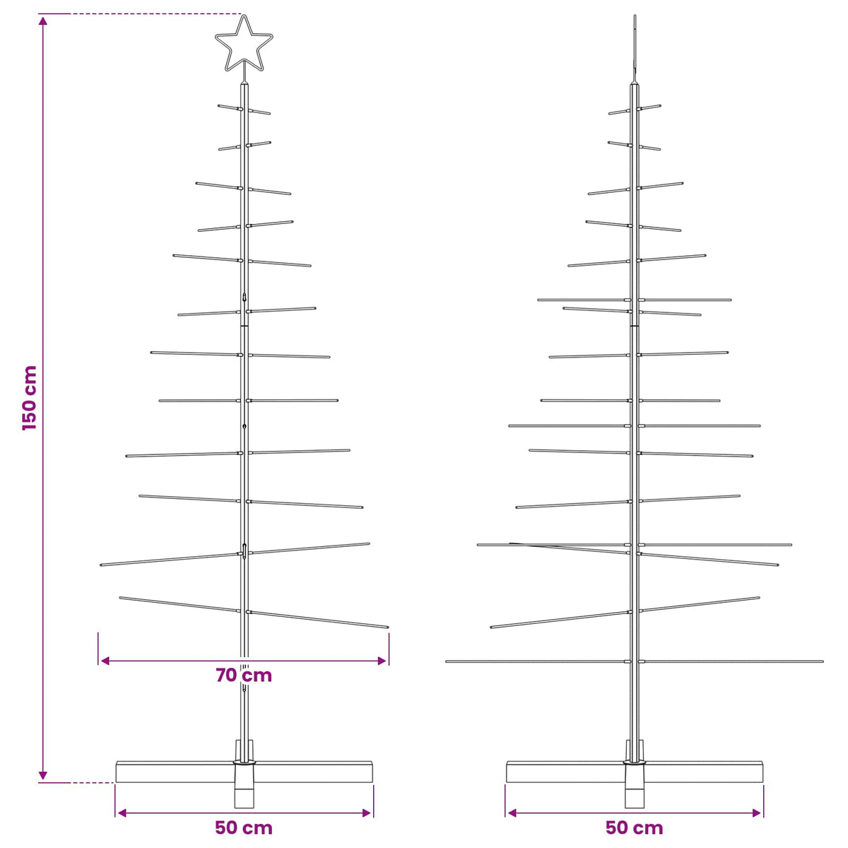 Albero di Natale in Metallo con Base in Legno Nero 150 cm