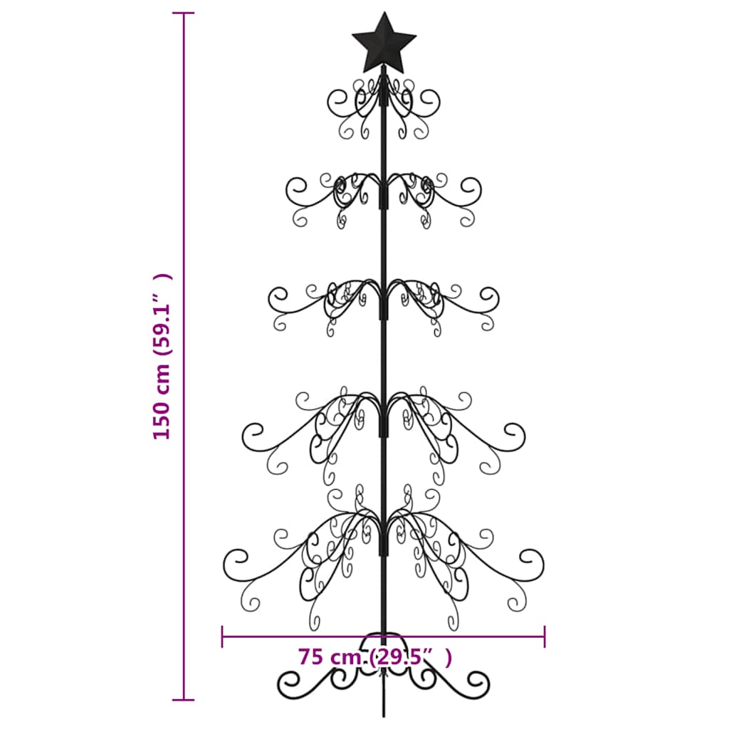 Albero di Natale Decorativo in Metallo Nero 150 cm