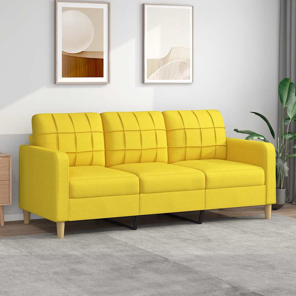 Divano a 3 Posti Giallo Chiaro 180 cm in Tessuto