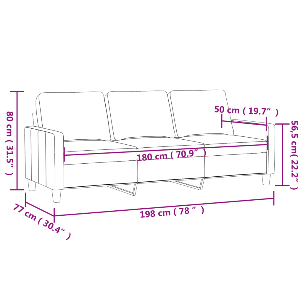 Graues 3-Sitzer-Sofa 180 cm aus Kunstleder