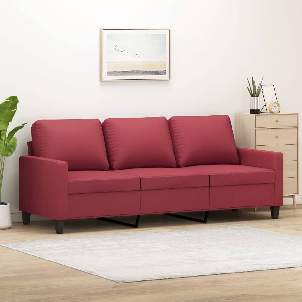 Divano a 3 Posti Rosso Vino 180 cm