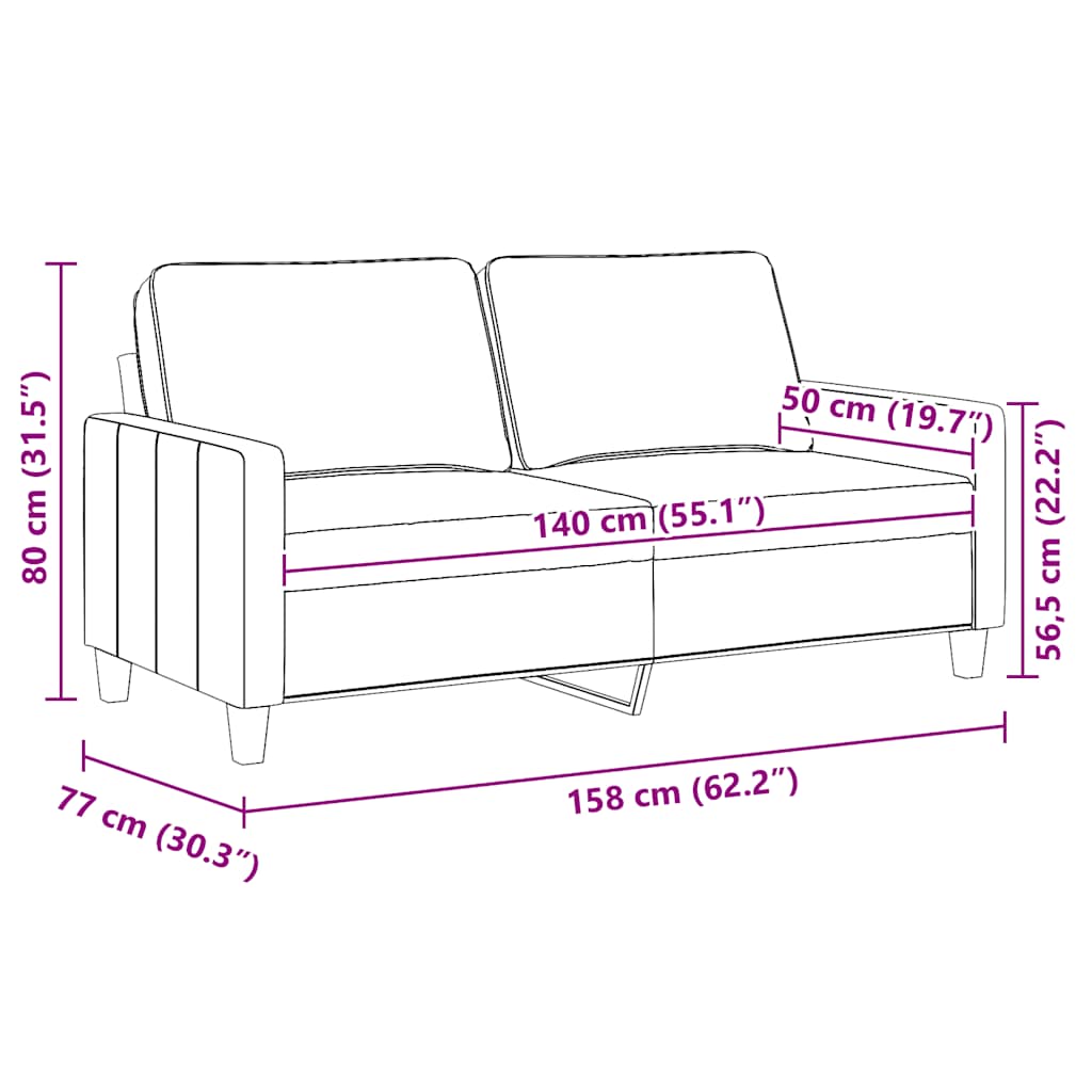 Braunes 2-Sitzer-Sofa 140 cm aus Stoff