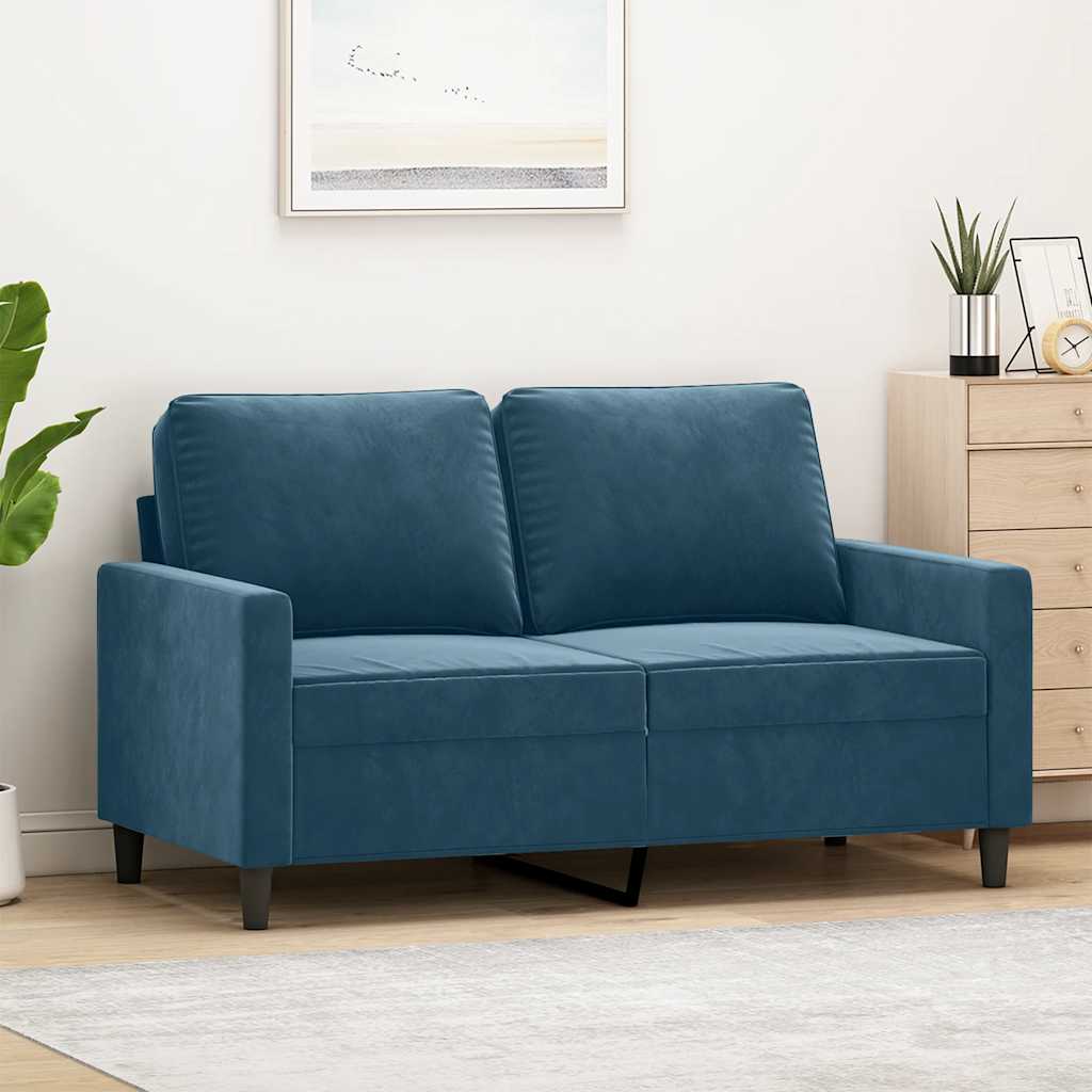 Divano a 2 Posti Blu 120 cm in Velluto