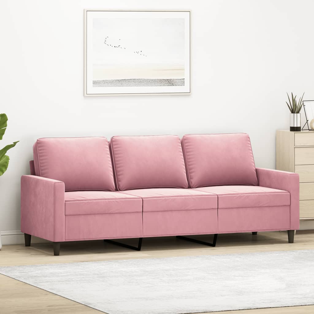 Rosafarbenes 3-Sitzer-Sofa 180 cm aus Samt