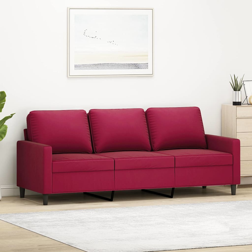 Divano a 3 Posti Rosso Vino 180 cm