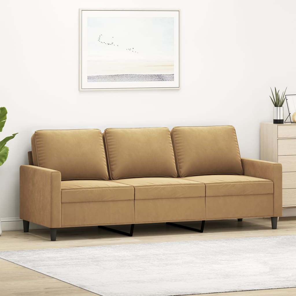 Braunes 3-Sitzer-Sofa 180 cm aus Samt