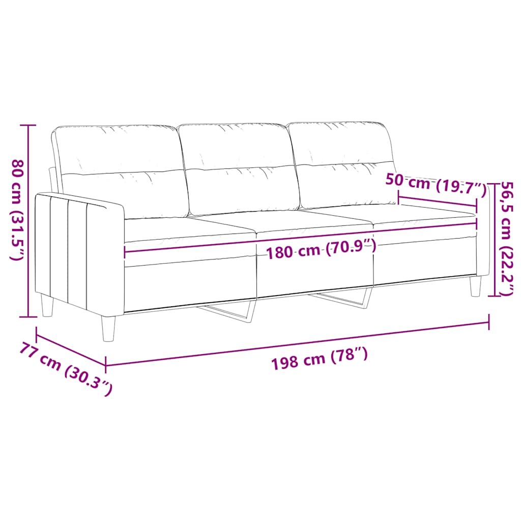 Divano a 3 Posti Grigio Chiaro 180 cm in Tessuto | homemem39