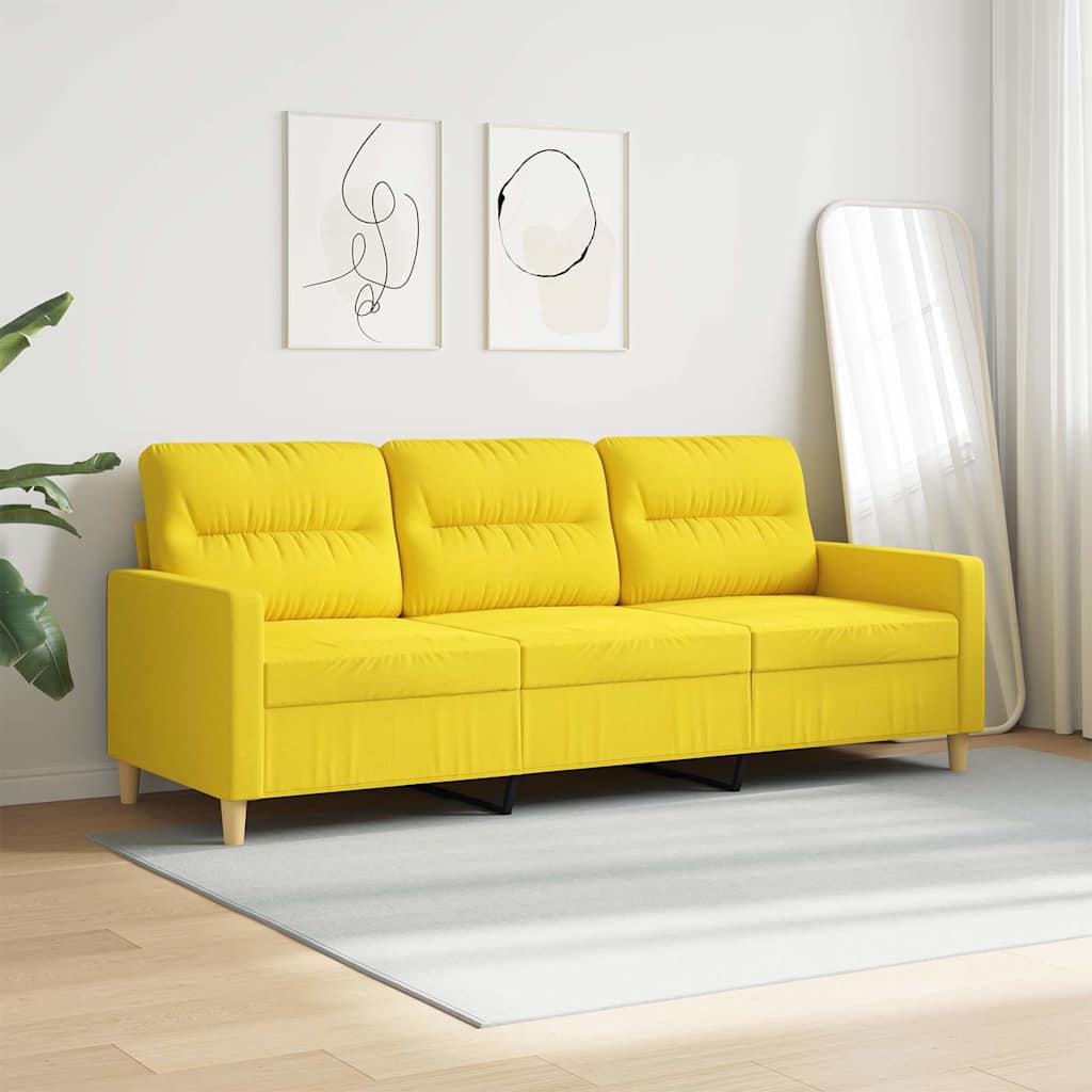 Divano a 3 Posti Giallo Chiaro 180 cm in Tessuto | homemem39