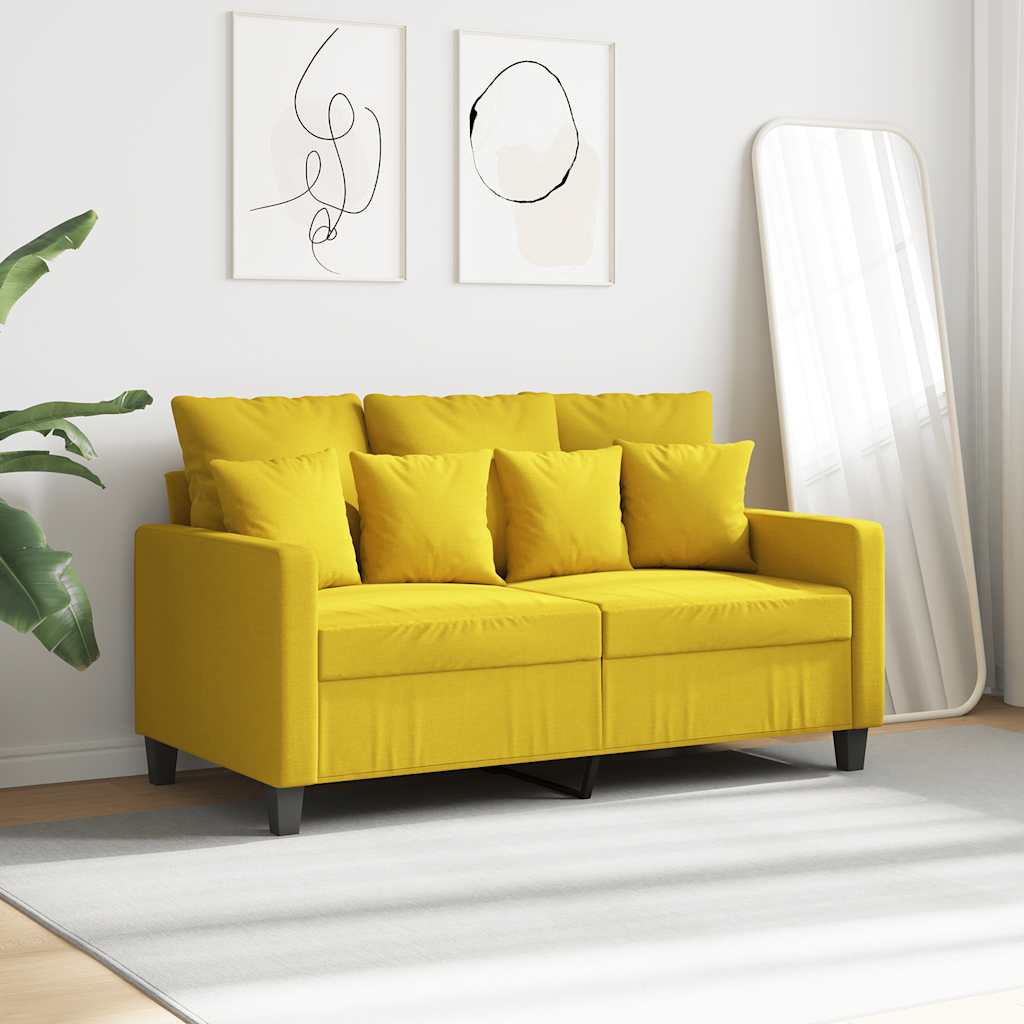 Divano a 2 Posti Giallo Chiaro 120 cm in Tessuto
