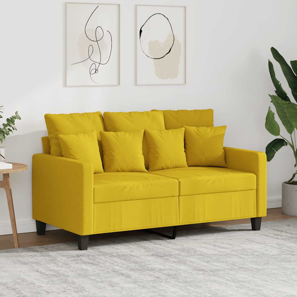 Divano a 2 Posti Giallo Chiaro 120 cm in Tessuto