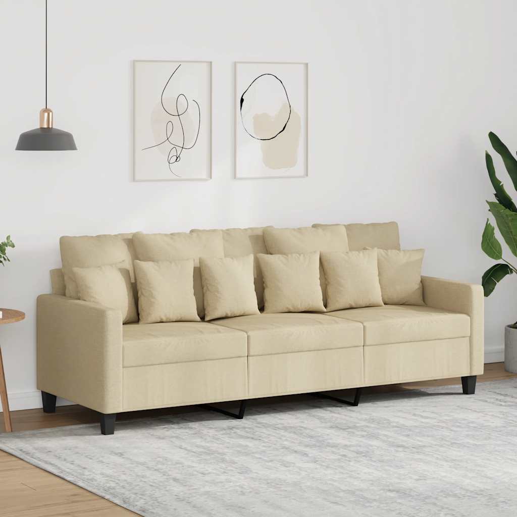 Divano a 3 Posti Crema 180 cm in Tessuto