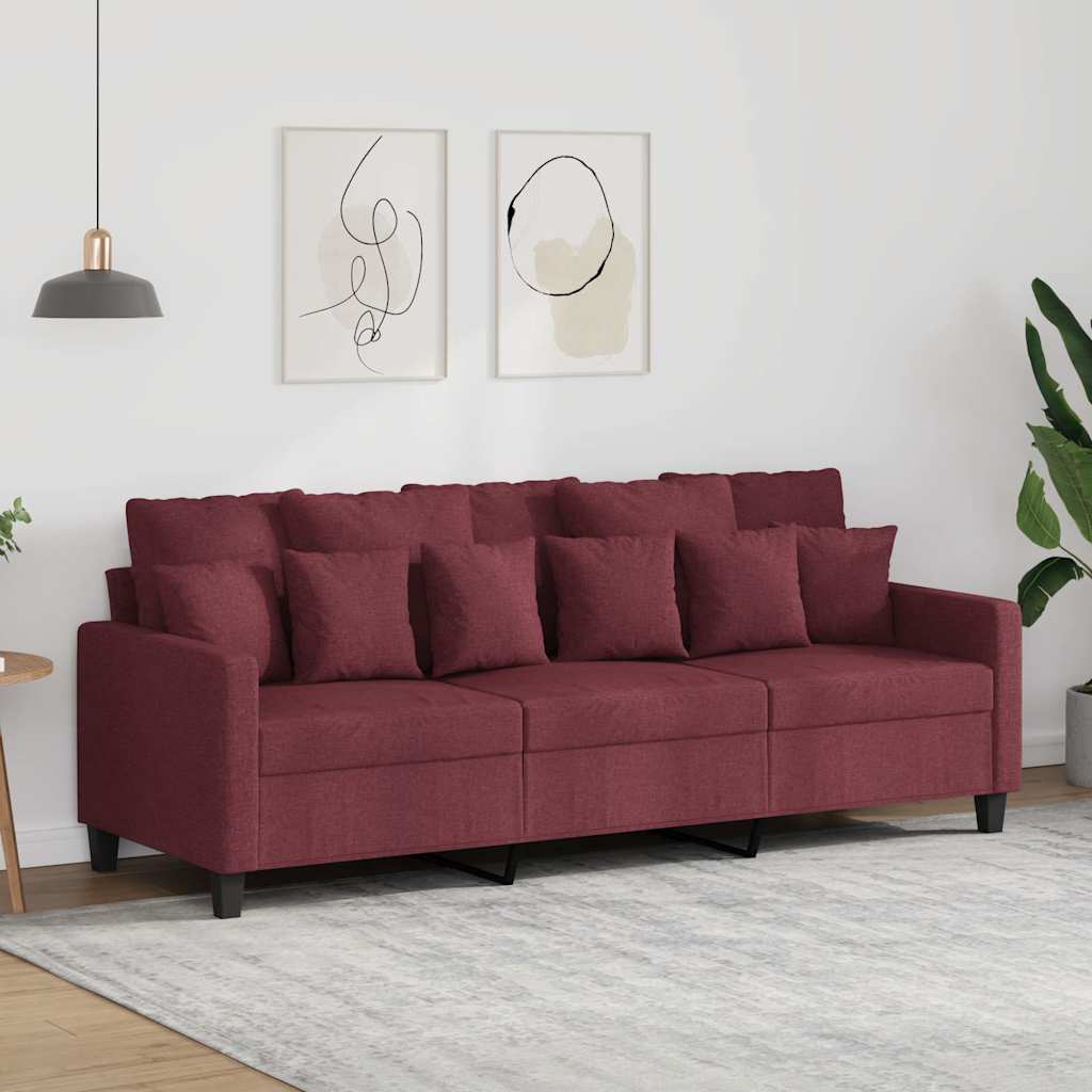 Divano a 3 Posti Rosso Vino 180 cm in Tessuto
