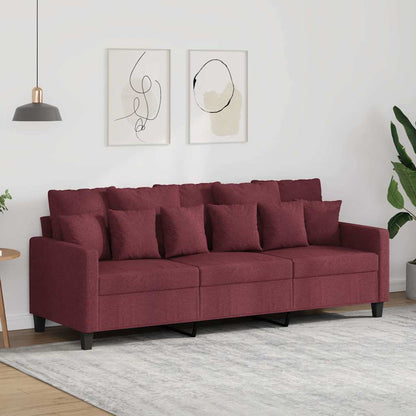 Divano a 3 Posti Rosso Vino 180 cm in Tessuto