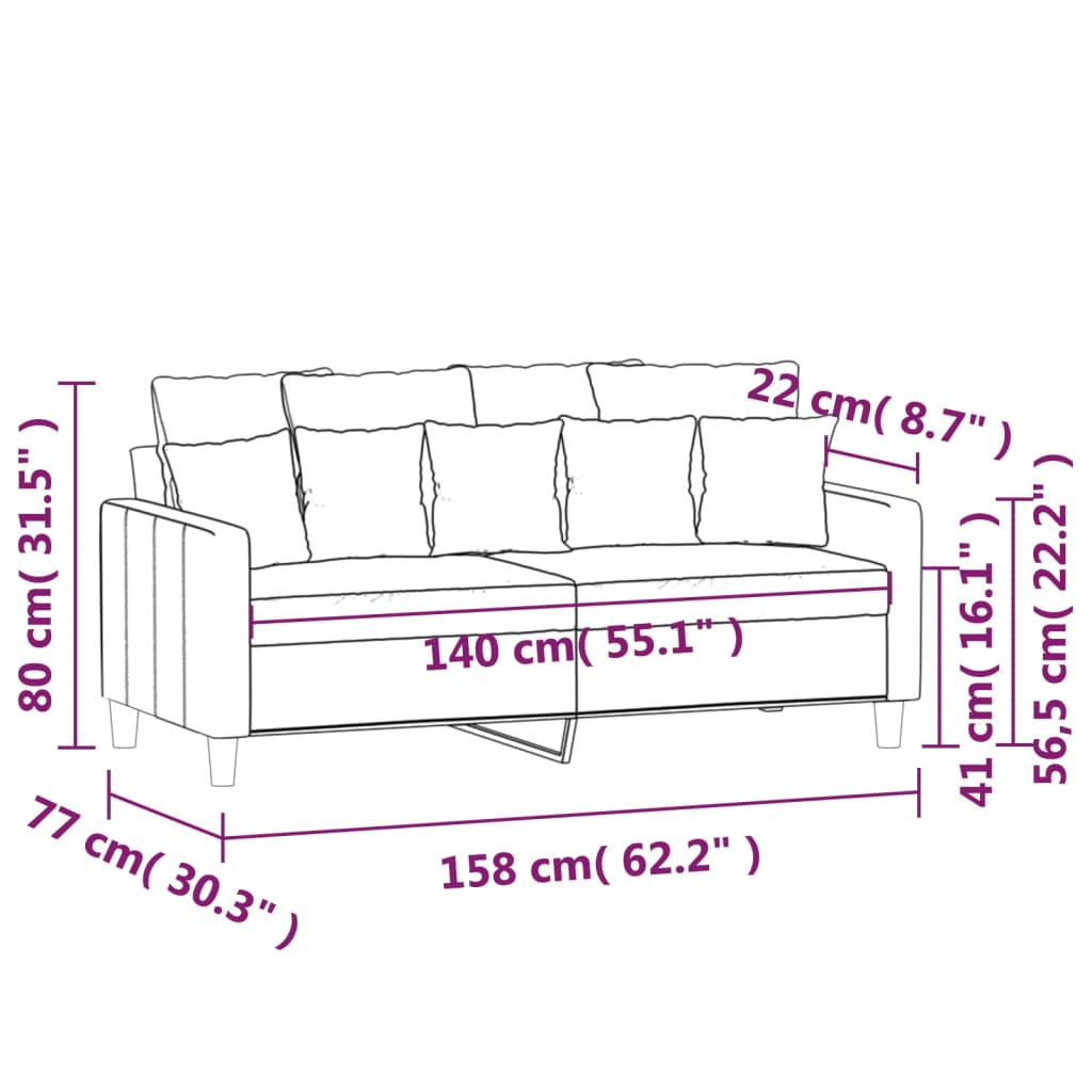 Divano a 2 Posti grigio scuro140 cm in Velluto