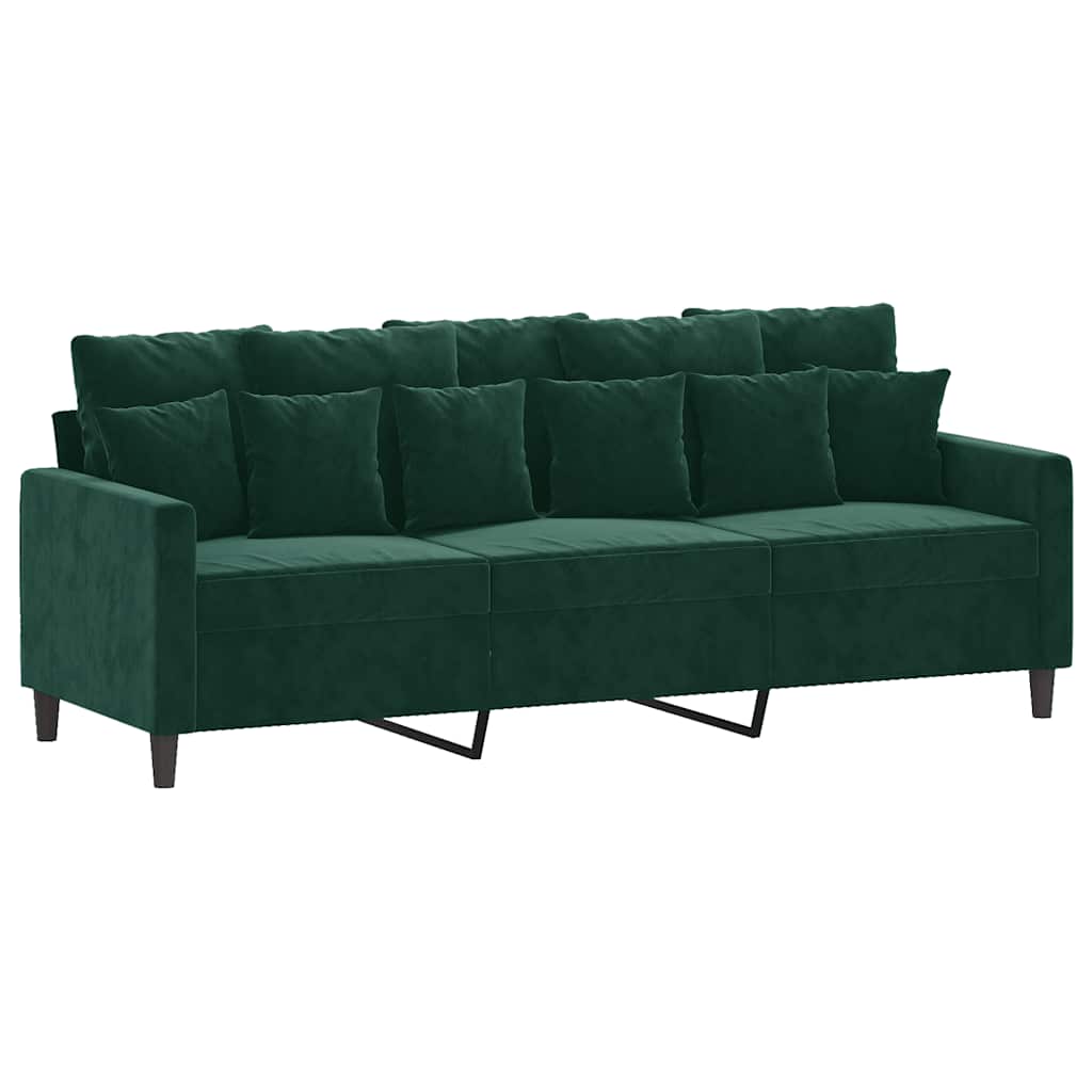 Divano a 3 Posti Verde Scuro 180 cm in Velluto